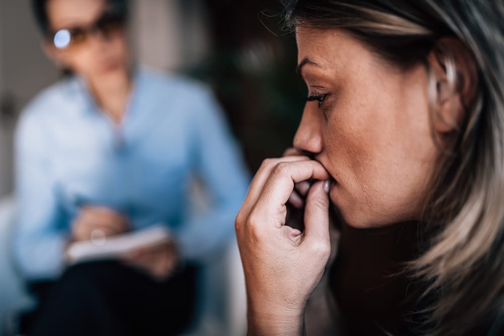 profile of anxious woman